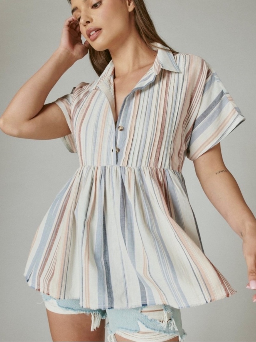 Lucky Brand Striped Babydoll Top